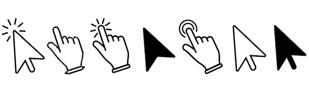 Vector computer mouse click cursor gray arrow icons set and loading icons mouse click cursor collection