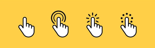 Vector computer mouse click cursor hand icons set hand pointer clicks and waiting loading icons vector illustration