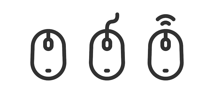 Computer mouse icon set Wire and wireless device Click scroll button Cursor pointer
