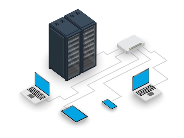 Vector computer network diagram cloud computing big data server rack