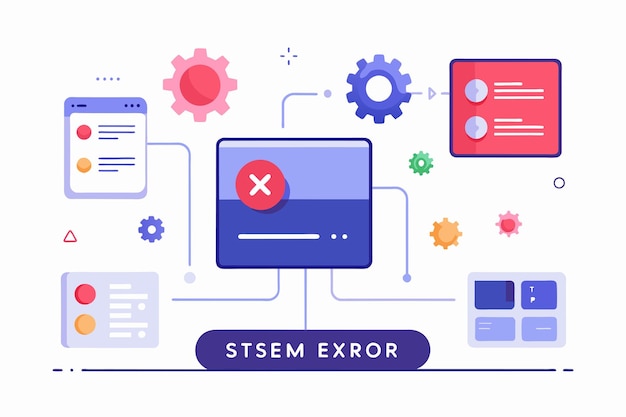 Vector a computer screen displaying a red button system error errors in system software simple and minimalist flat vector illustration