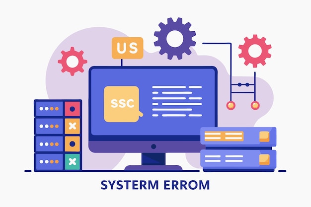 Vector computer screen showing a message of system error system error errors in system software simple and minimalist flat vector illustration
