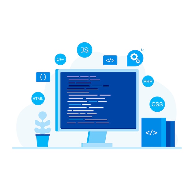 Vector computer screen with program code.