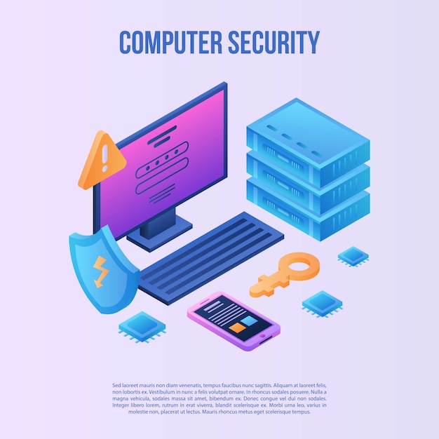 Vector computer security concept background, isometric style