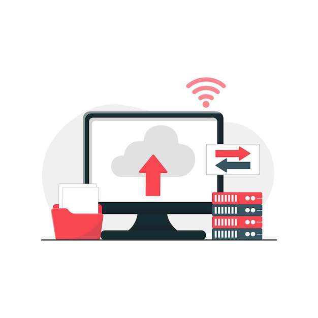 Vector computer with data server and folder vector illustration data backup concept design