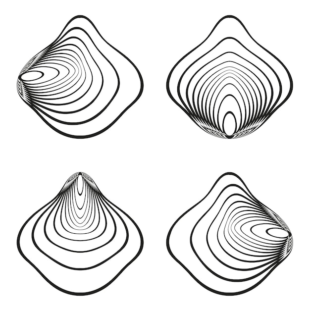 Vector concentric line forms abstract shell shapes smooth curve patterns vector minimalist art