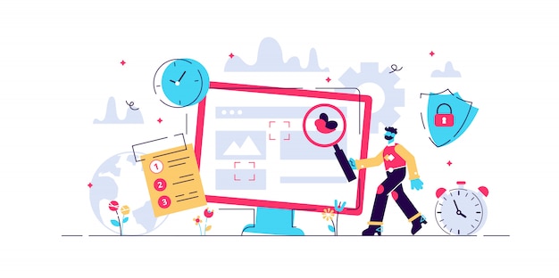 Vector concept application testing, debugging development process, programming and coding, software api prototyping for mobile app building web page, banner, presentation, social media, documents, cards