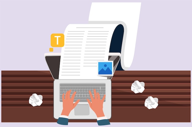 Vector concept of computer work text typing posting colored flat vector illustration isolated