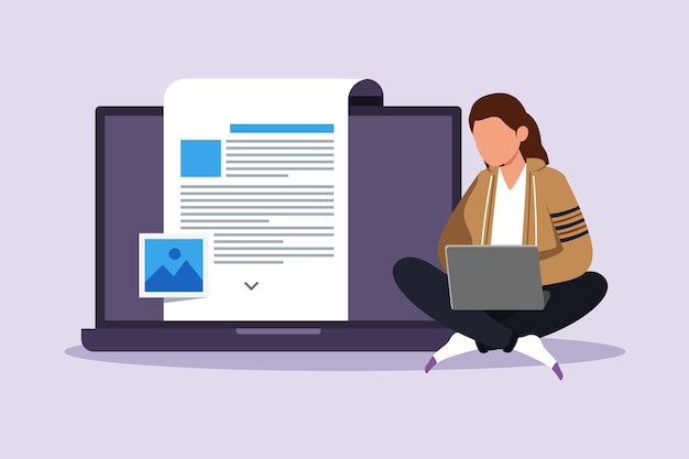 Vector concept of computer work text typing posting colored flat vector illustration isolated