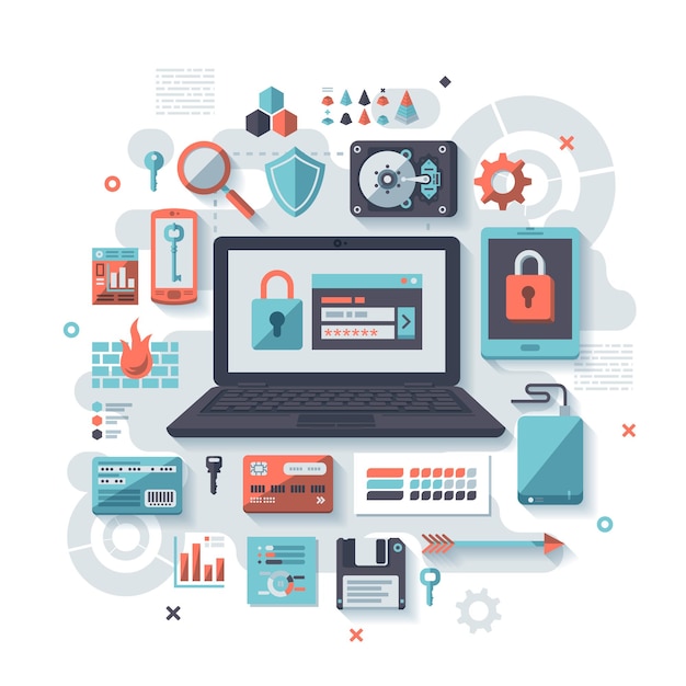 Vector concept illustration with flat designstyled vectors themed on programming and coding eps 10 file