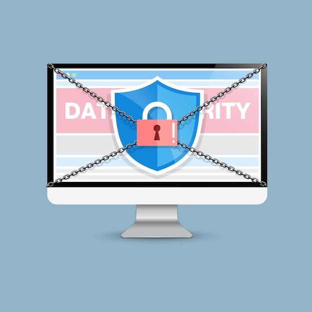 Vector concept is data security access success shield on computer desktop vector design