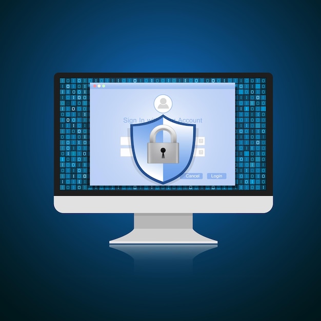 Vector concept is data security shield on computer protect sensitive data internet security vector design
