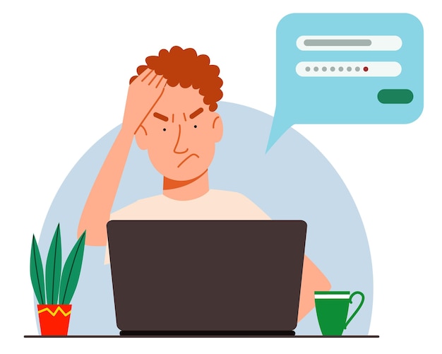 Vector the concept of a man thinking behind a laptop