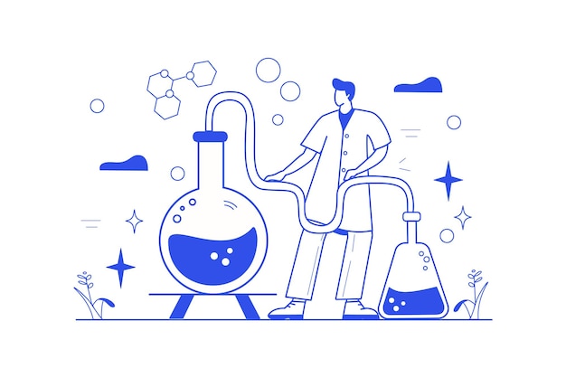 Vector concept science lab with people scene in the flat cartoon design