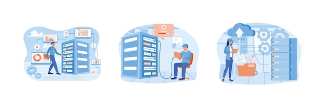 Vector concept of server maintenance optimizing computer networks managing cloud computing performance