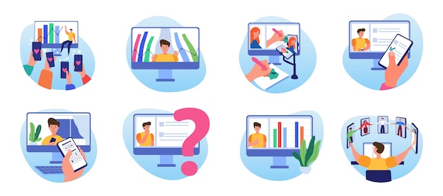 Vector concept of telecommuting and work from home, designed with a team collection