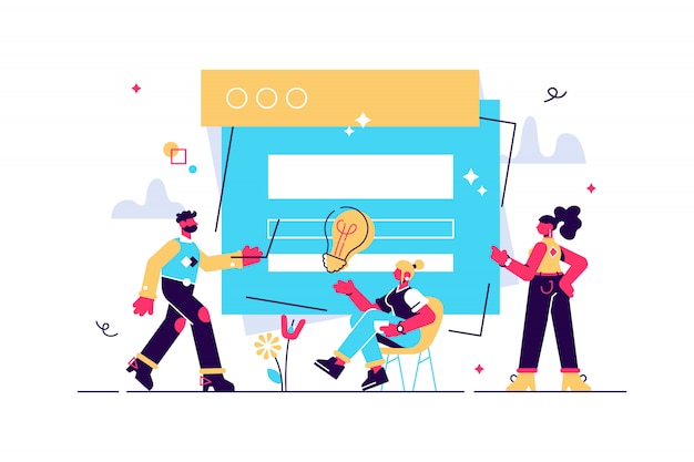 Vector concept ux user experience development design usability improve software develop company. ui interface experiment design improve illustration project guide build web app computer, responsive.