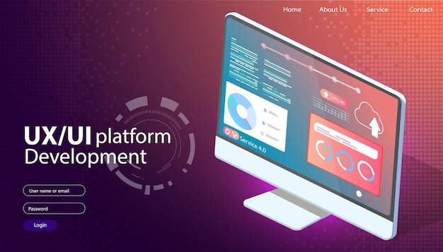 Vector a conceptual computer with a disassembled interface user experience user interface in ecommerce website wireframe for development apps