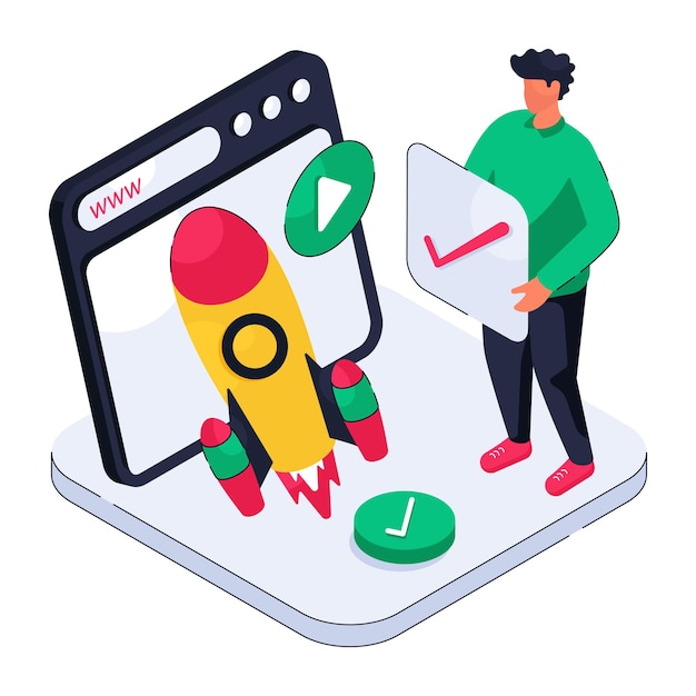 Vector conceptual design illustration of web launch