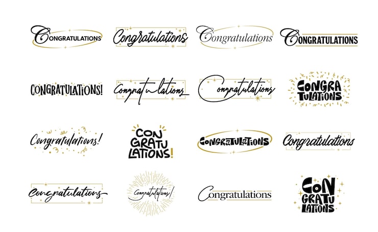 Vector congratulations banner lettering design bundle elegant fun and joyful typographic messages