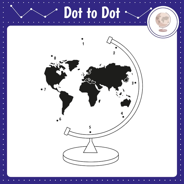 Vector connect the dots globe dot to dot educational game coloring book for kids activity worksheet