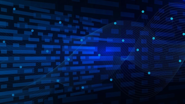 Vector connect dots and lines with wave flow background big data visualization global network connection