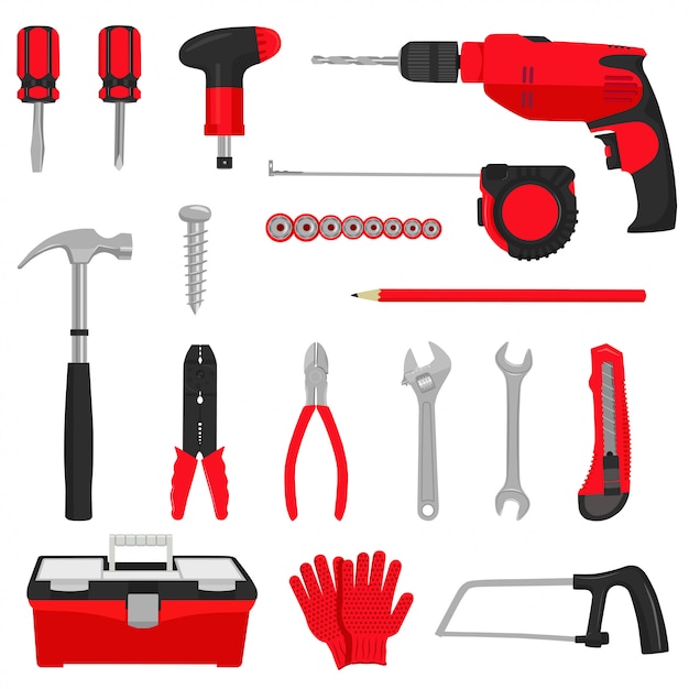 Vector construction repair tools icons set 