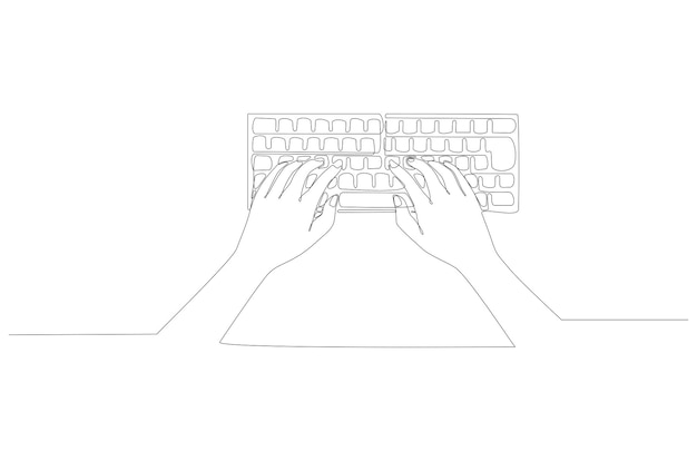Vector continuous line drawing of hand typing on keyboard vector illustration premium vector