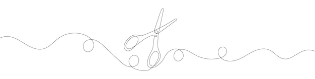 Vector continuous linear drawing of scissors single line drawing of scissors