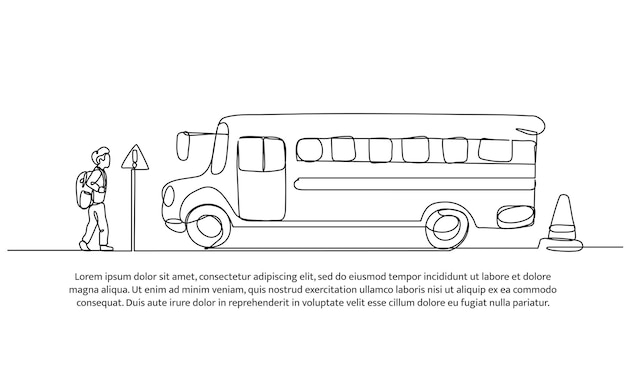 continuous one line design of school pickup bus