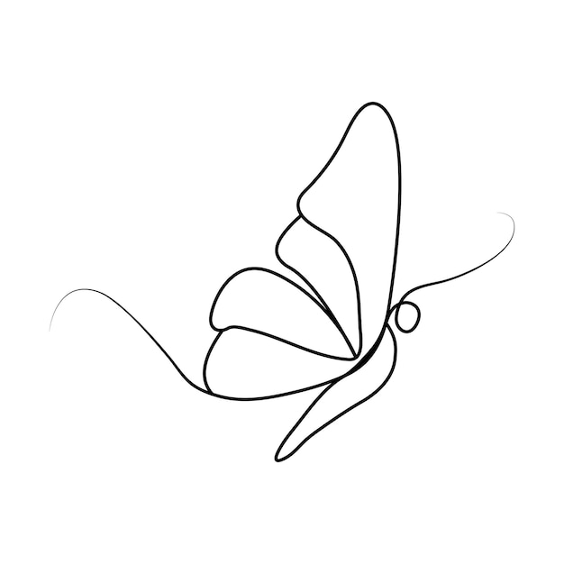 Vector continuous single line butterfly drawing and one line vector art illustration