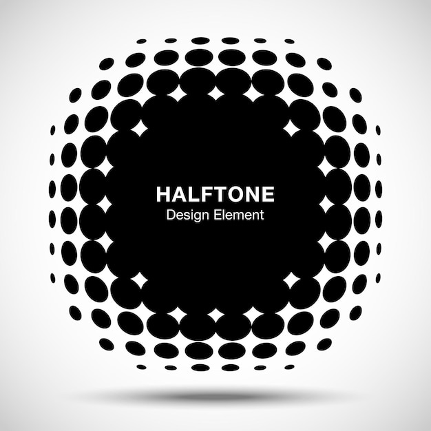 Vector convex distorted black abstract vector circle frame halftone dots logo emblem design element