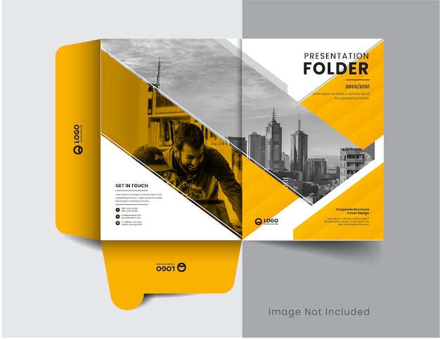 Vector corporate company presentation folder layout concept design with modern shapes