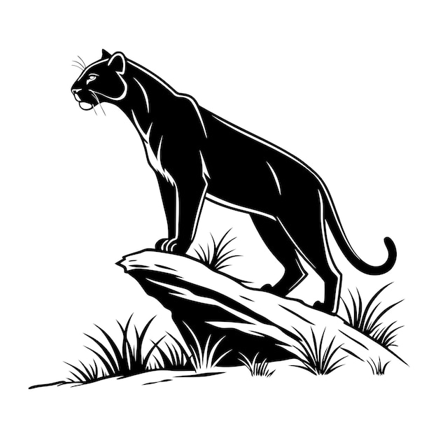 cougar black silhouette with white background
