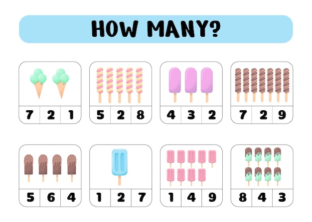 Vector count how many ice creams write down the answer educational games for children