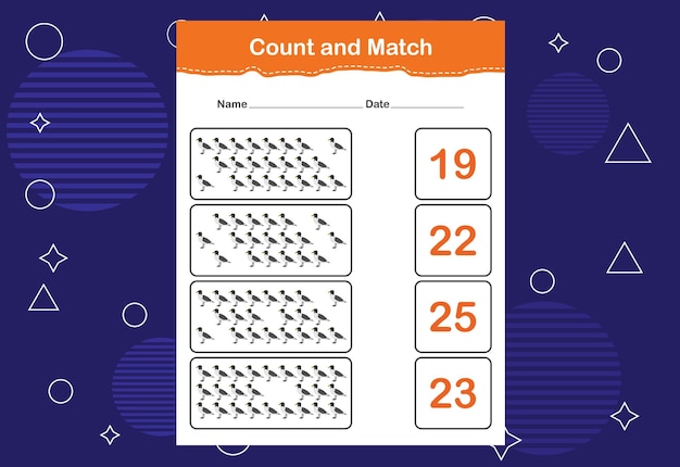 Vector count and match with the correct number count how many birds and choose the correct number