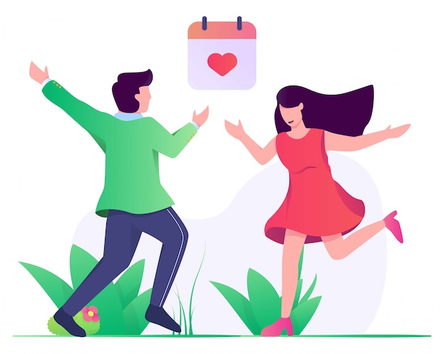 Vector couple meeting time to date illustration