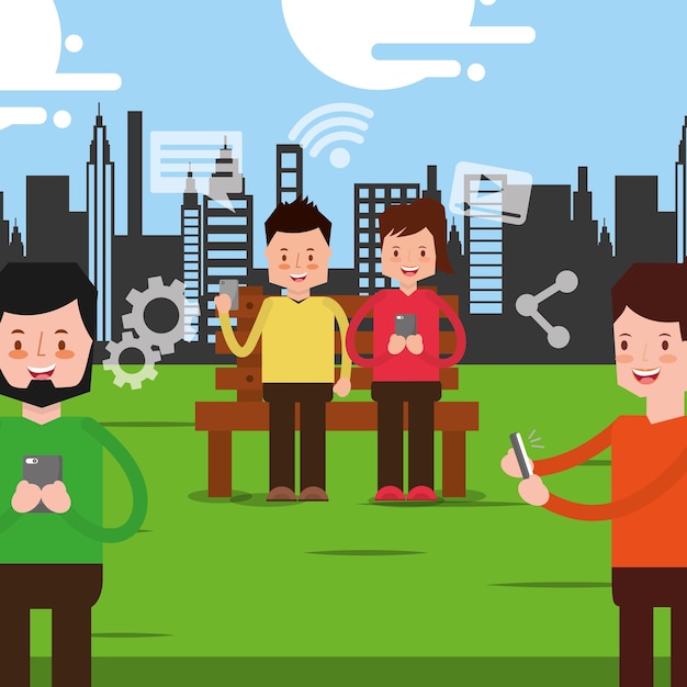 Vector couple sitting on park bench 