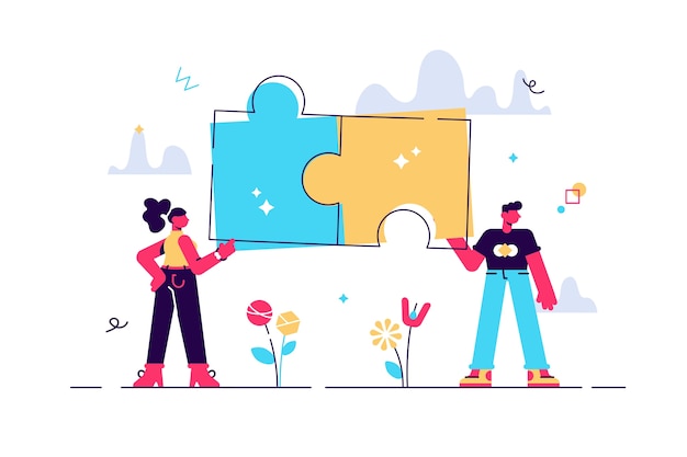 Vector couple with puzzle pieces illustration