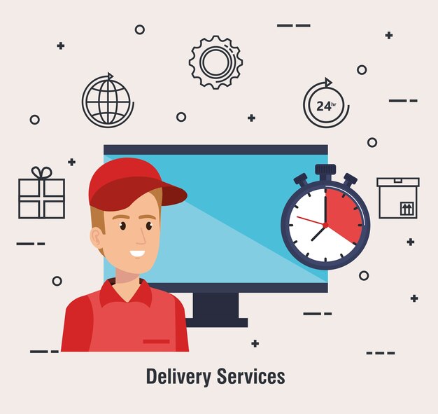 Vector courier character delivery service icon