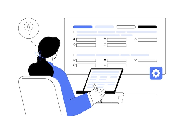 Vector create test abstract concept vector illustration woman creating a test with teaching software virtual classrooms online training data visualizations degree programs abstract metaphor