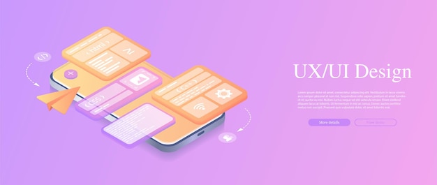 Vector creates a custom design for a mobile application ui ux design isometric internet database
