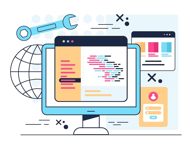 Vector creating program html code process concept