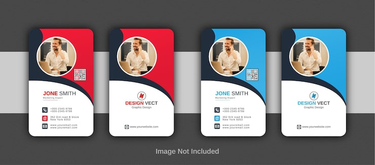 Vector creative cyan red and dark blue editable double presentation horizontal business card template