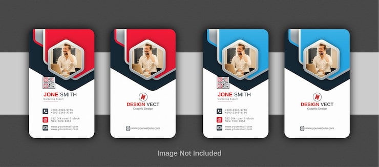 Vector creative cyan red and dark blue editable double presentation horizontal business card template