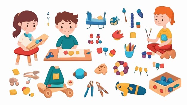 Vector creative handmade kids workshop illustration for learning and development