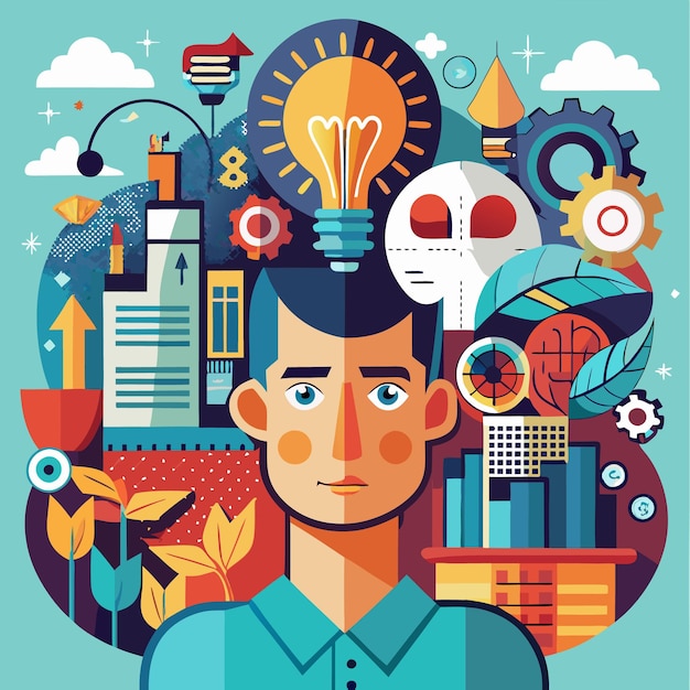 Vector creative mind imagination ideas and innovation