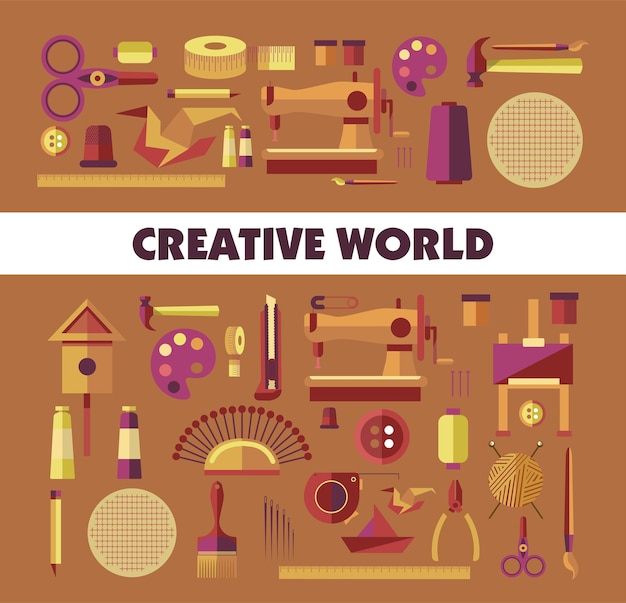 Vector creative world handicraft tools and equipment hobby or craft