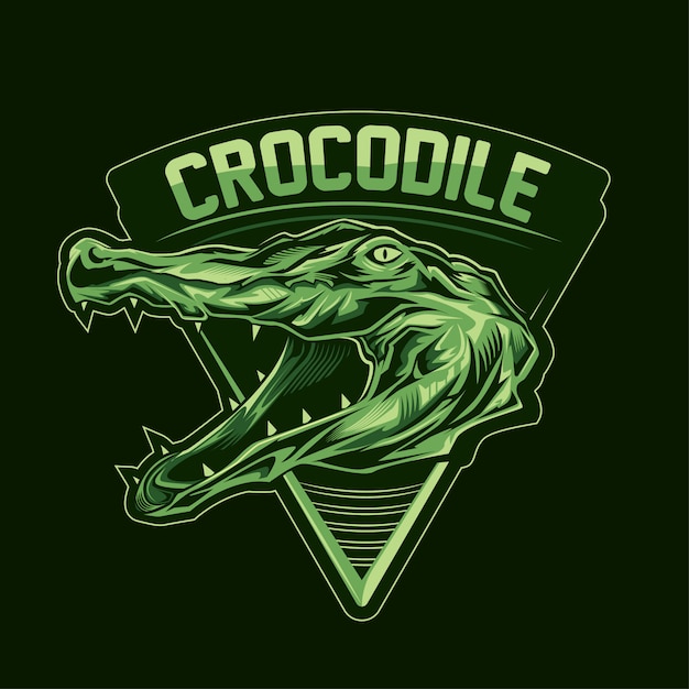 Vector crocodile head logo with text on dark background