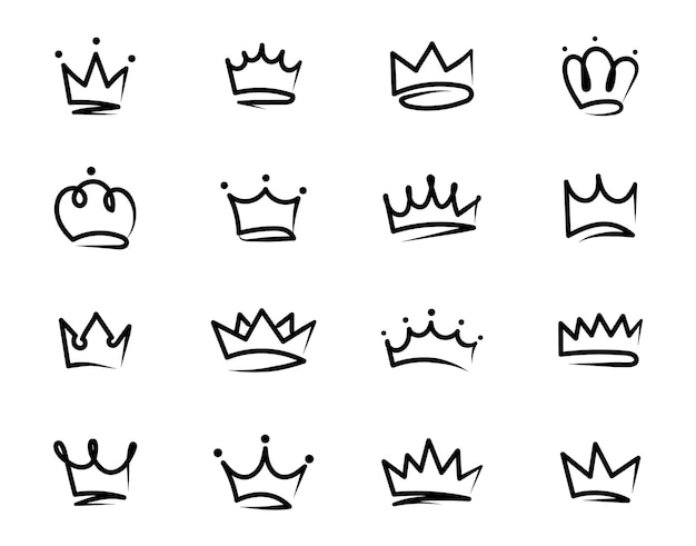 Vector crowns hand drawn icon set doodle crown collection